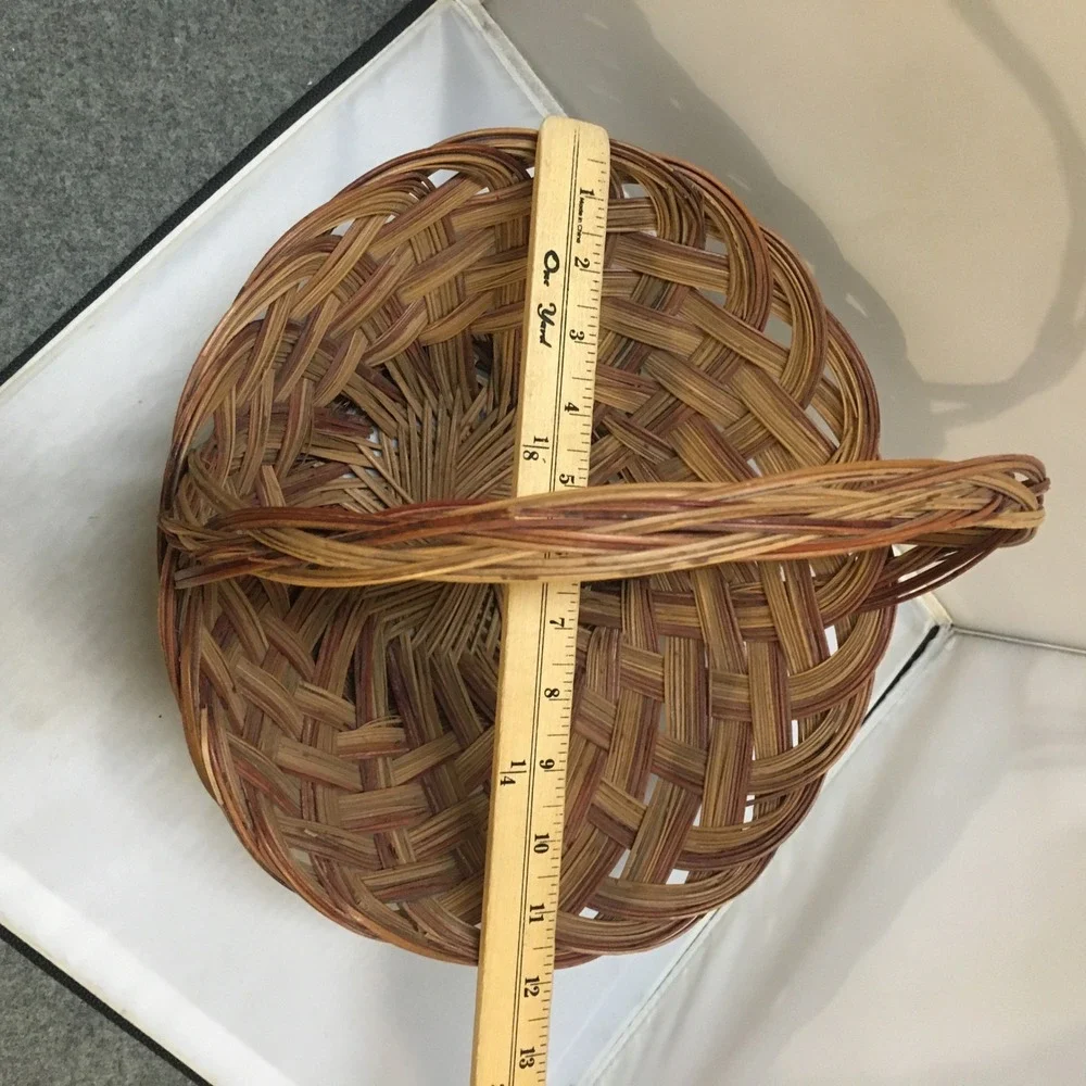 Woven Wicker Basket Brown Handcrafted Philippines Bohemian Lattice Gathering